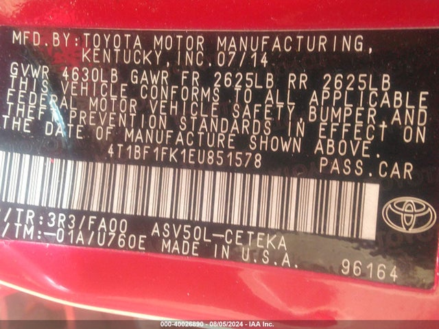 Toyota CAMRY L 2014 4T1BF1FK1EU851578 Image 9