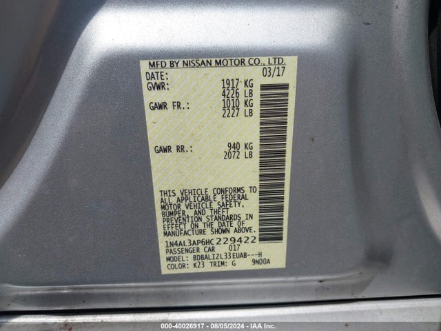 Nissan Altima 2.5 Sv 2017 1N4AL3AP6HC229422 Image 9