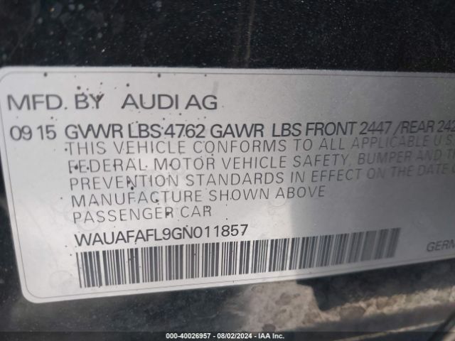 WAUAFAFL9GN011857 Audi A4 2.0t Premium