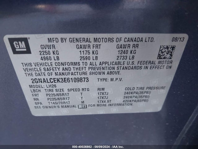 Chevrolet Equinox 2lt 2014 2GNALCEK3E6109873 Image 9