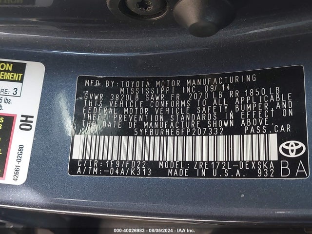 Toyota Corolla S Plus 2015 5YFBURHE6FP207332 Image 9