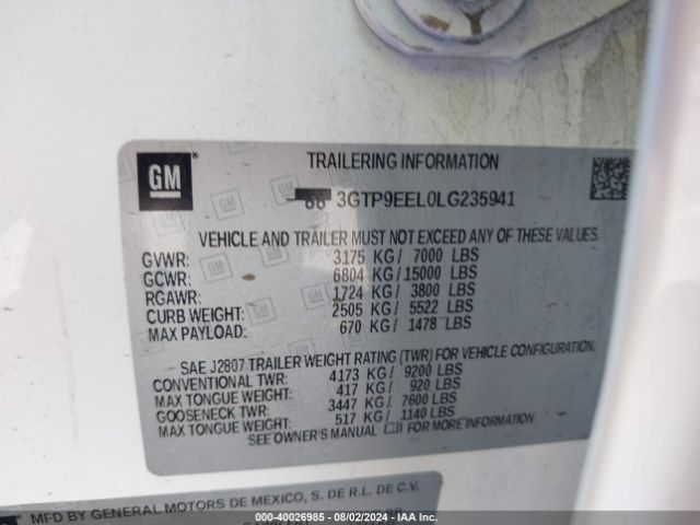 3GTP9EEL0LG235941 GMC Sierra 1500 4wd  Short Box At4