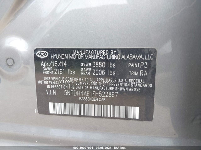 Hyundai ELANTRA SE 2014 5NPDH4AE1EH522867 Image 9