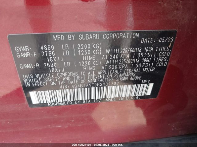 4S4BTANC9R3101702 Subaru Outback Limited