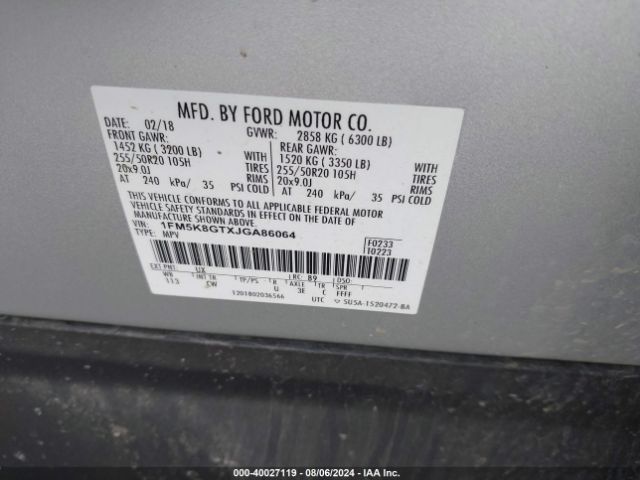 1FM5K8GTXJGA86064 Ford EXPLORER SPORT