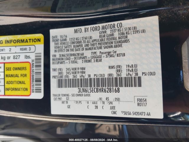3LN6L5EC8HR628168 Lincoln Mkz Reserve