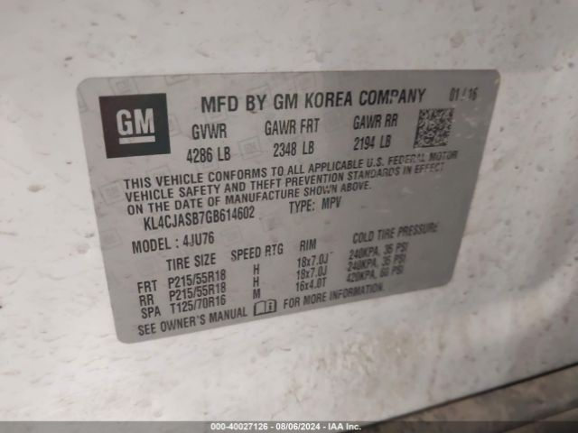 KL4CJASB7GB614602 Buick Encore