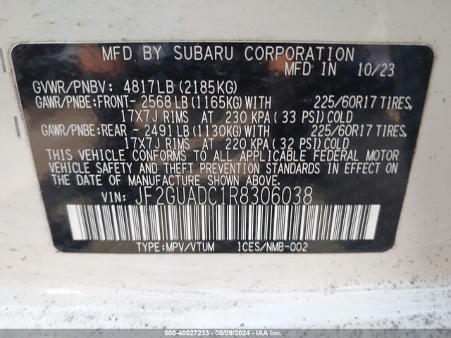 Subaru Crosstrek Premium 2024 JF2GUADC1R8306038 Image 9
