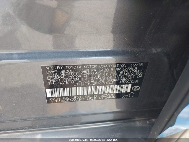 Lexus GS 350 2015 JTHBE1BL2FA010103 Image 9