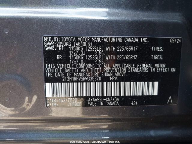 2T3H1RFV5RW339370 Toyota RAV4 LE