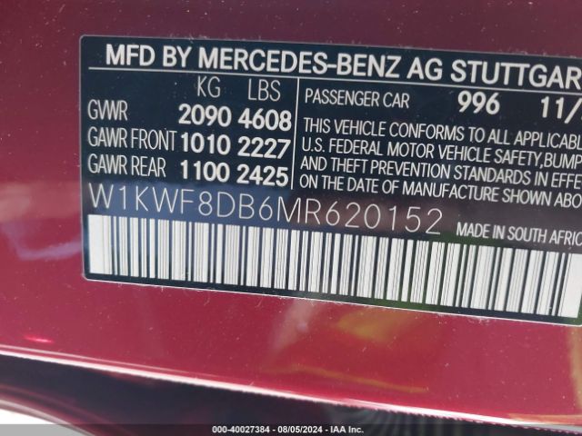 W1KWF8DB6MR620152 Mercedes-Benz C 300 Sedan