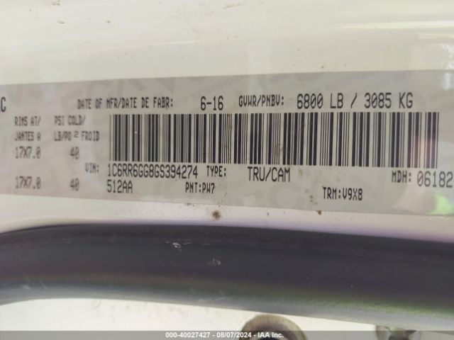 1C6RR6GG8GS394274 RAM 1500 Slt