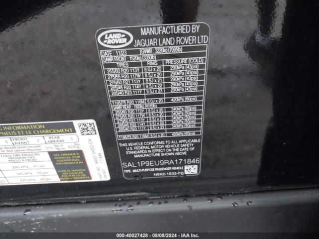 SAL1P9EU9RA171846 Land Rover Range Rover Sport Se