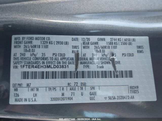 1FTER4EH3MLD03831 Ford RANGER XL