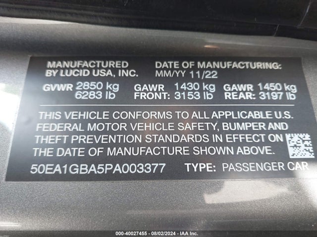 Lucid Air Grand Touring 2023 50EA1GBA5PA003377 Image 9