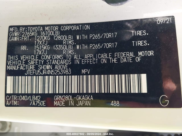 Toyota 4runner Sr5 Premium 2022 JTEFU5JR4N5253983 Image 9