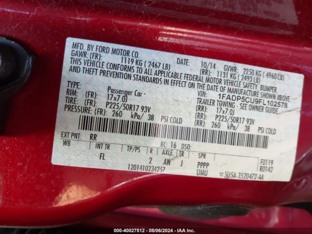 1FADP5CU9FL102578 Ford C-max Energi Sel