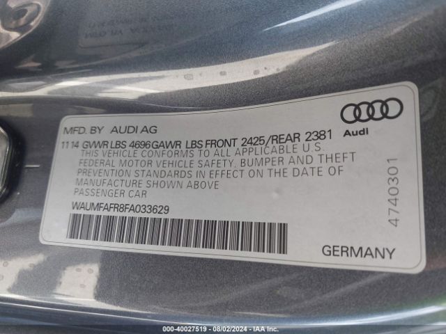 WAUMFAFR8FA033629 Audi A5 2.0t Premium