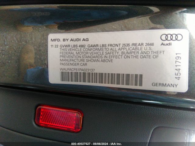 WAUFACF51PA023137 Audi A5 Sportback Premium Plus 45 Tfsi S Line Quattro S Tronic