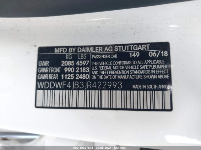 WDDWF4JB3JR422993 Mercedes-Benz C 300