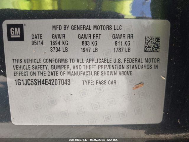 1G1JC5SH4E4207043 Chevrolet Sonic Lt Auto