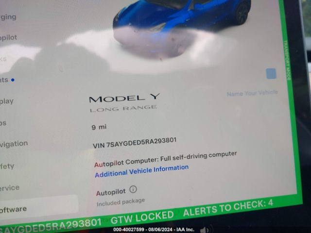 7SAYGDED5RA293801 Tesla Model Y Long Range/rwd