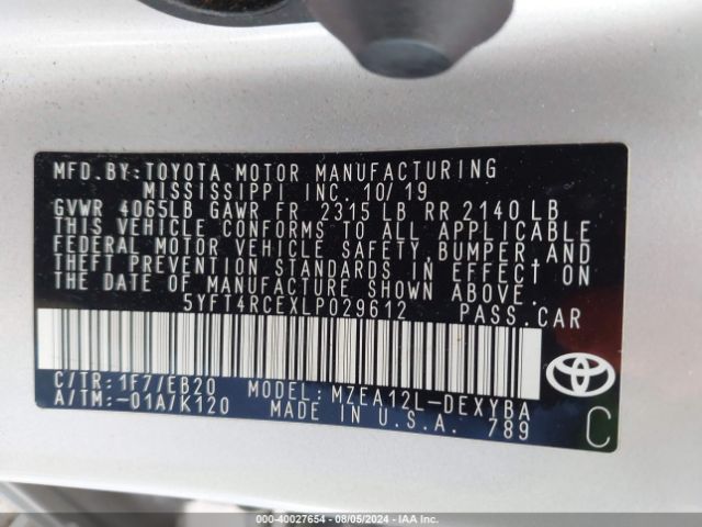 5YFT4RCEXLP029612 Toyota Corolla Xse