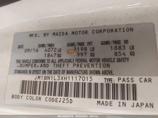 JM1BN1L3XH1117015 Mazda Mazda3 Touring 2.5