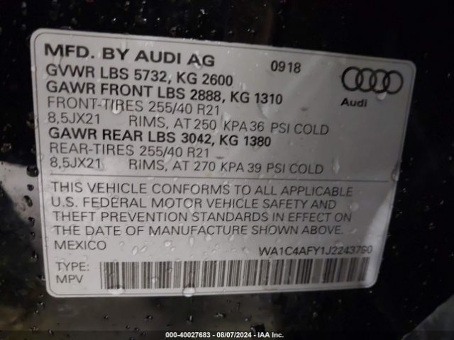 WA1C4AFY1J2243790 Audi Sq5 3.0t Premium Plus