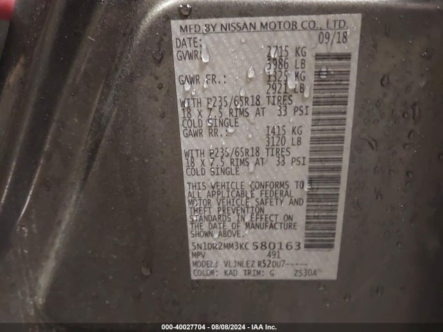 Nissan Pathfinder Sv 2019 5N1DR2MM3KC580163 Image 9