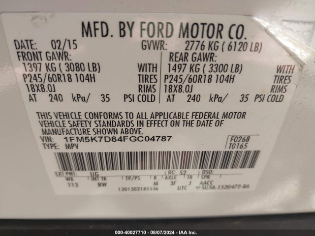 Ford EXPLORER XLT 2015 1FM5K7D84FGC04787 Image 9