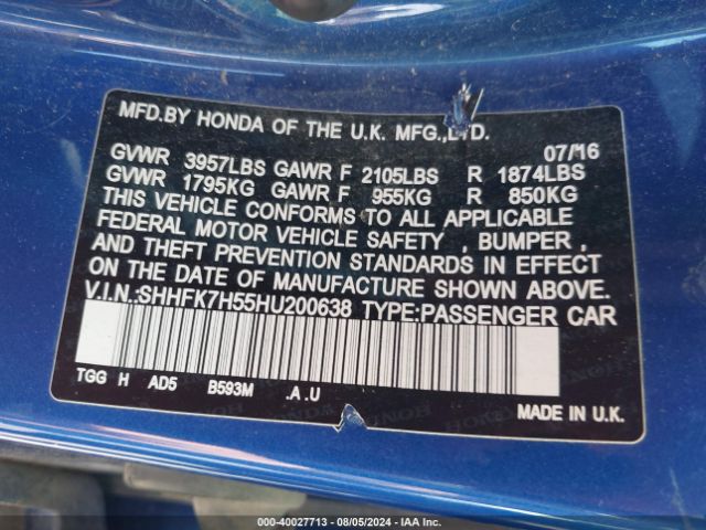 SHHFK7H55HU200638 Honda CIVIC EX