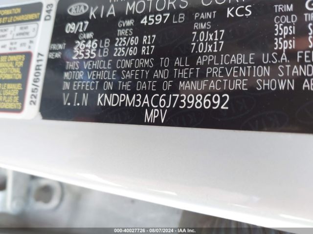 KNDPM3AC6J7398692 KIA Sportage Lx