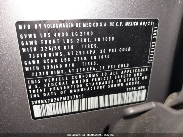3VVNX7B26PM317511 Volkswagen Taos 1.5t Se