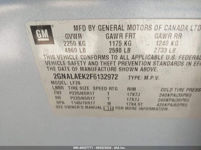 Chevrolet EQUINOX LS 2015 2GNALAEK2F6132972 Image 9