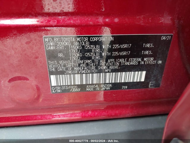 Toyota RAV4 LE 2021 JTMG1RFV5MD081921 Image 9