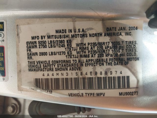 2004 MITSUBISHI ENDEAVOR 4A4MN31S04E088974 Photo 8