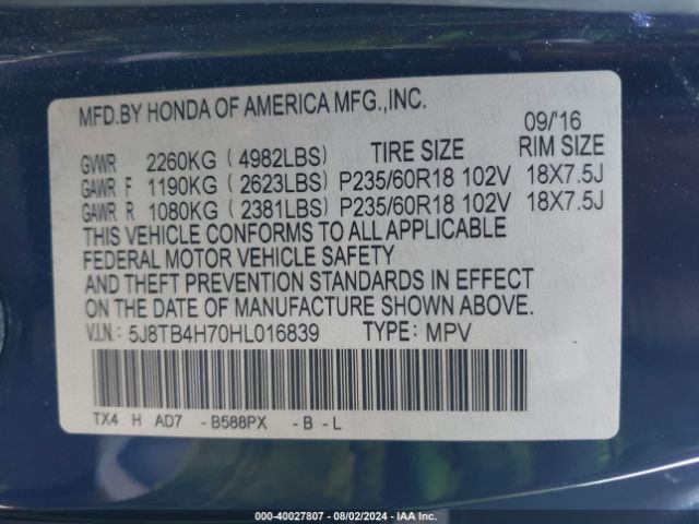 5J8TB4H70HL016839 Acura Rdx Advance Package