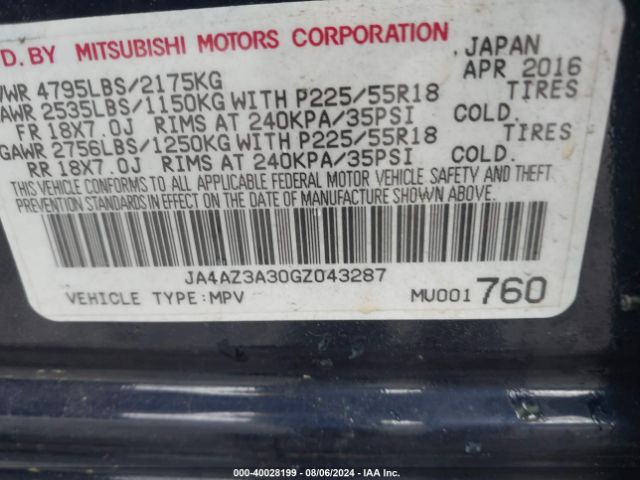 JA4AZ3A30GZ043287 Mitsubishi Outlander Sel