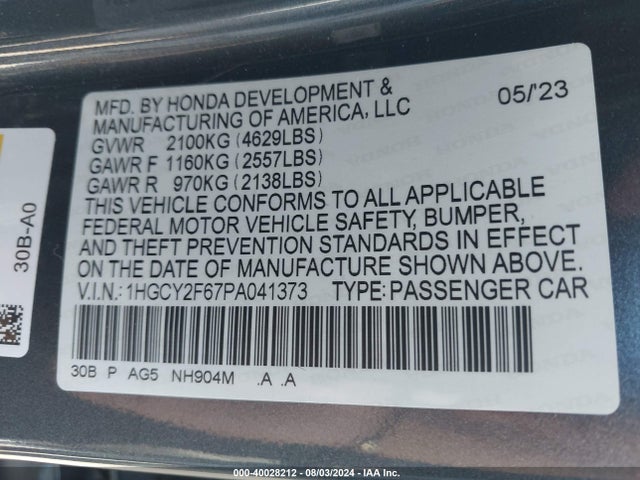 Honda Accord 2023 1HGCY2F67PA041373 Image 9