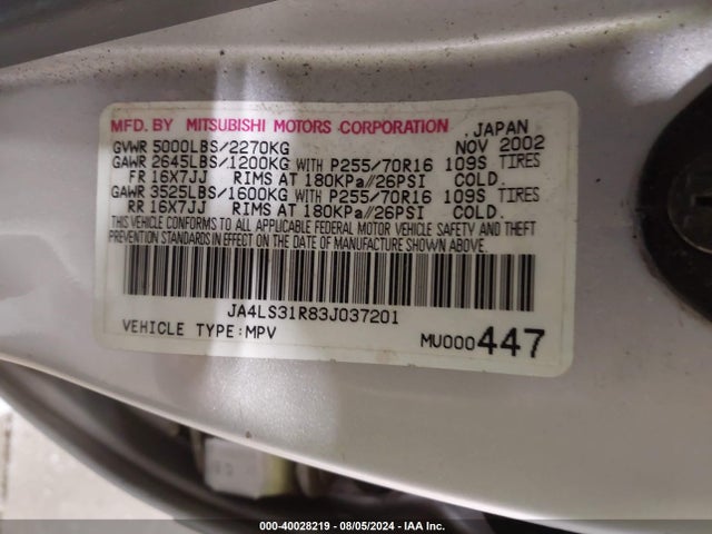 2003 MITSUBISHI MONTERO SPORT JA4LS31R83J037201 Photo 8