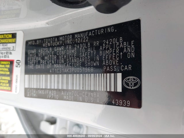 Toyota Camry Le Hybrid 2023 4T1C31AK3PU051968 Image 9