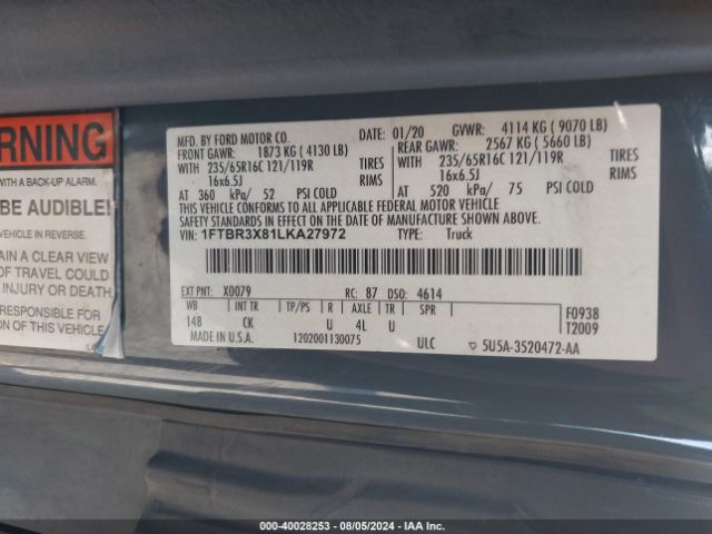 1FTBR3X81LKA27972 Ford Transit-250 Cargo Van