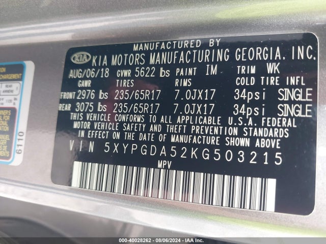KIA Sorento 3.3l Lx 2019 5XYPGDA52KG503215 Image 9
