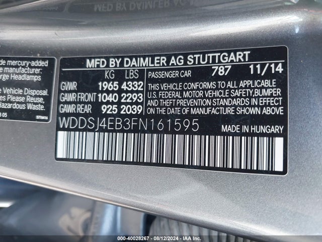 Mercedes-Benz CLA 250 2015 WDDSJ4EB3FN161595 Image 9
