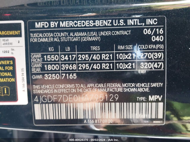 4JGDF7DE0HA795129 Mercedes-Benz Gls 550 4matic