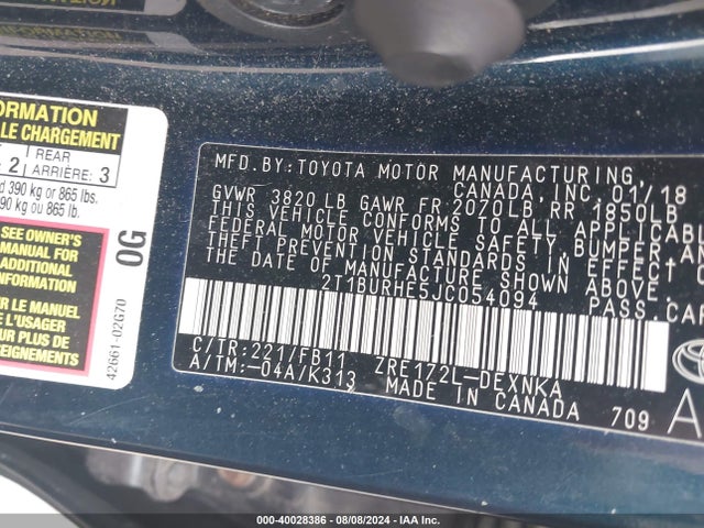 Toyota COROLLA LE 2018 2T1BURHE5JC054094 Image 9