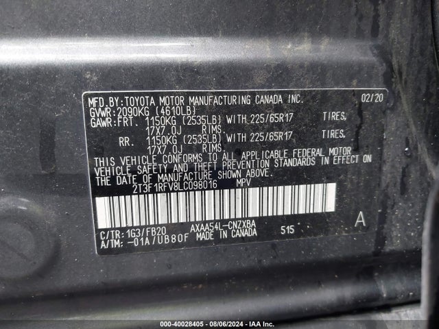 Toyota RAV4 LE 2020 2T3F1RFV8LC098016 Image 9