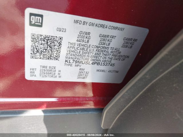 KL79MUSL4PB153745 Chevrolet Trailblazer Awd Rs