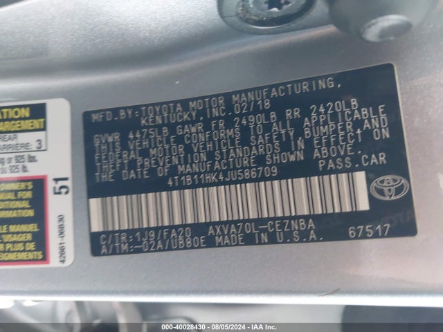 Toyota CAMRY LE 2018 4T1B11HK4JU586709 Image 9